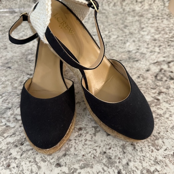 J. Crew Shoes - J. Crew Black and Cream Espadrille Wedges size 8.5 EUC